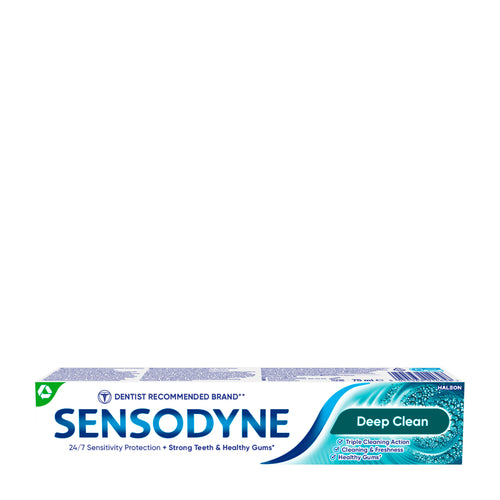 Sensodyne Deep Clean toothpaste packaging on a white background