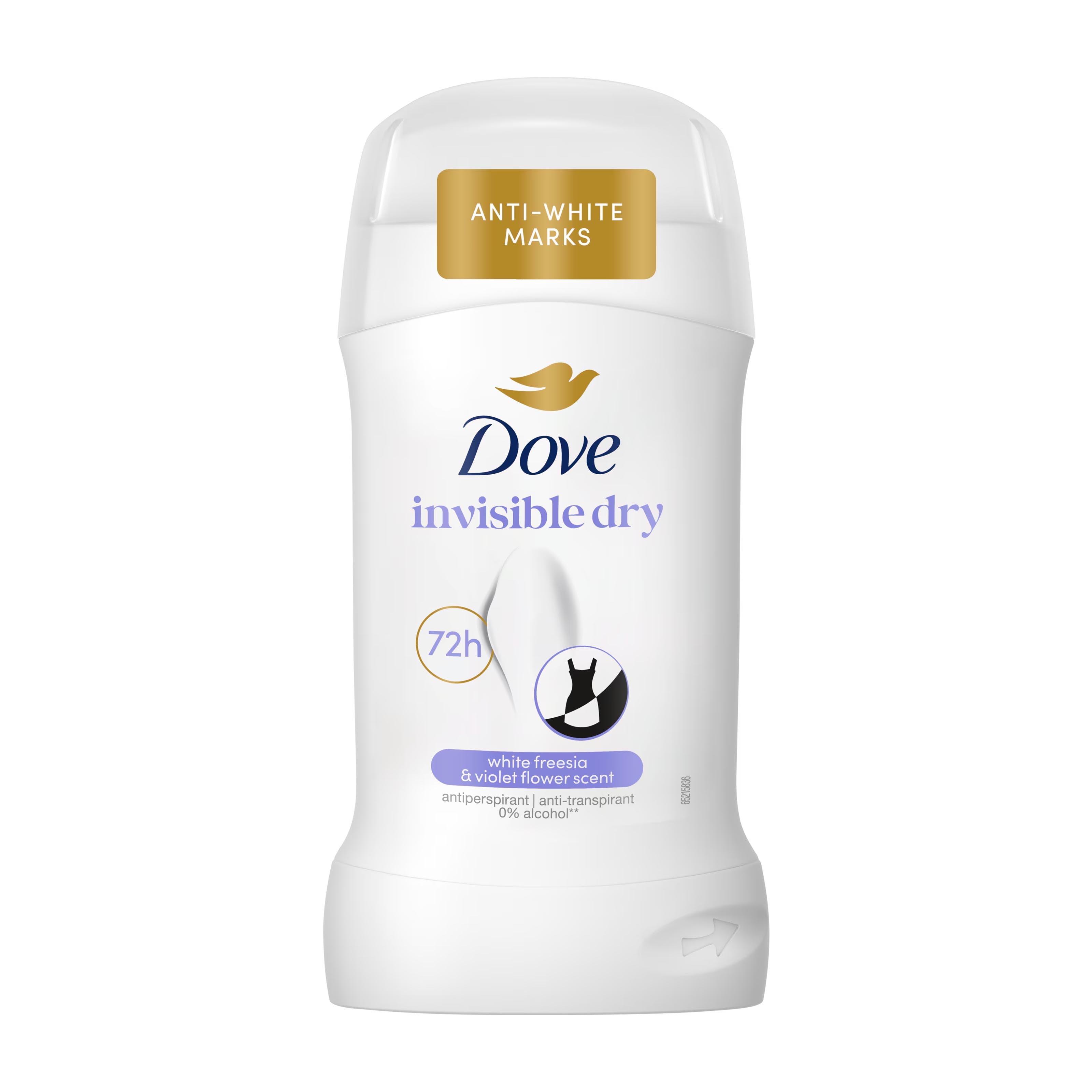 Dove invisible dry antiperspirant stick on a white background