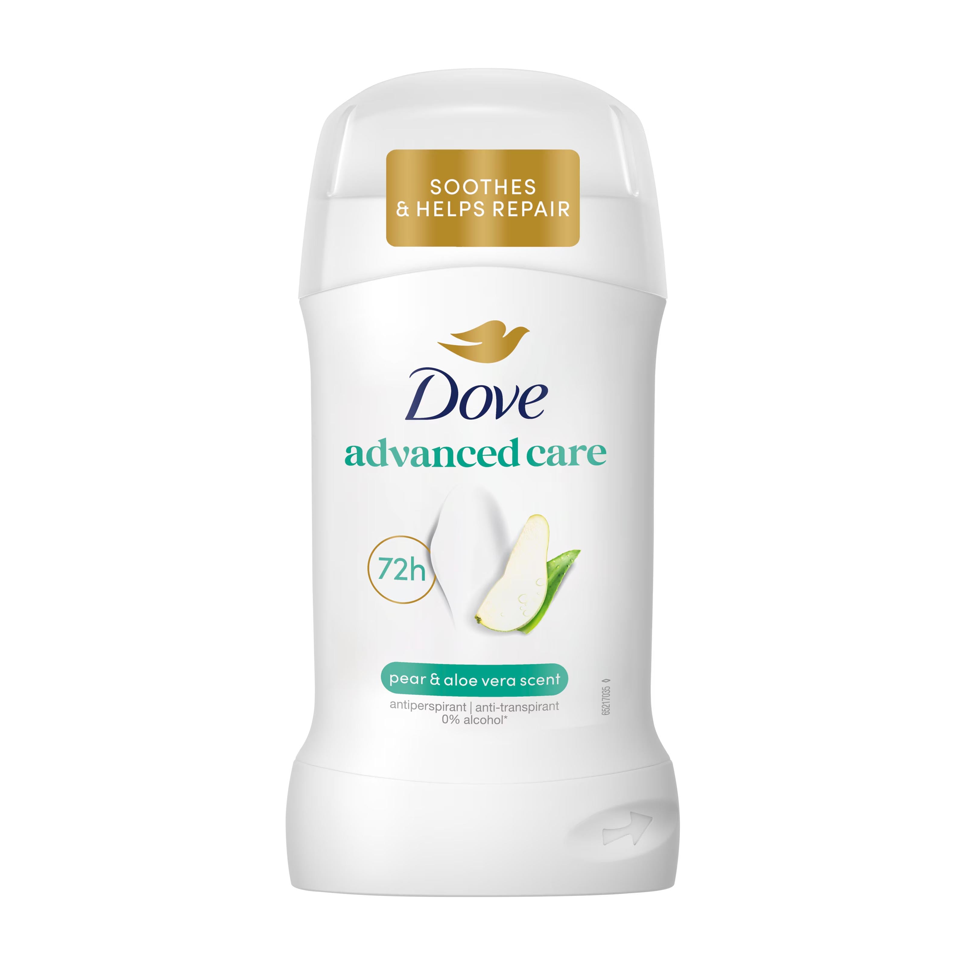 Dove advanced care pear & aloe vera scent antiperspirant stick on a white background