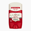 A single Old Spice Gentle Men's deodorant stick in Aloe + Rain scent, shown against a plain white background. The product features a red lower container with two circular push buttons, a cream-colored top cap, and a central white label with green and red text and illustrations of aloe vera.