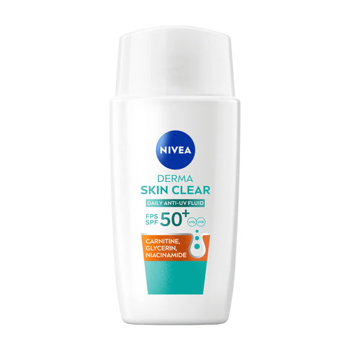 Nivea Derma Skin Clear sunscreen bottle on a white background