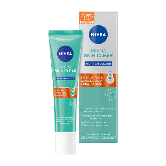 Nivea Derma Skin Clear Nacht Peeling Serum Für zu Unreinheiten neigende Haut, 40 ml