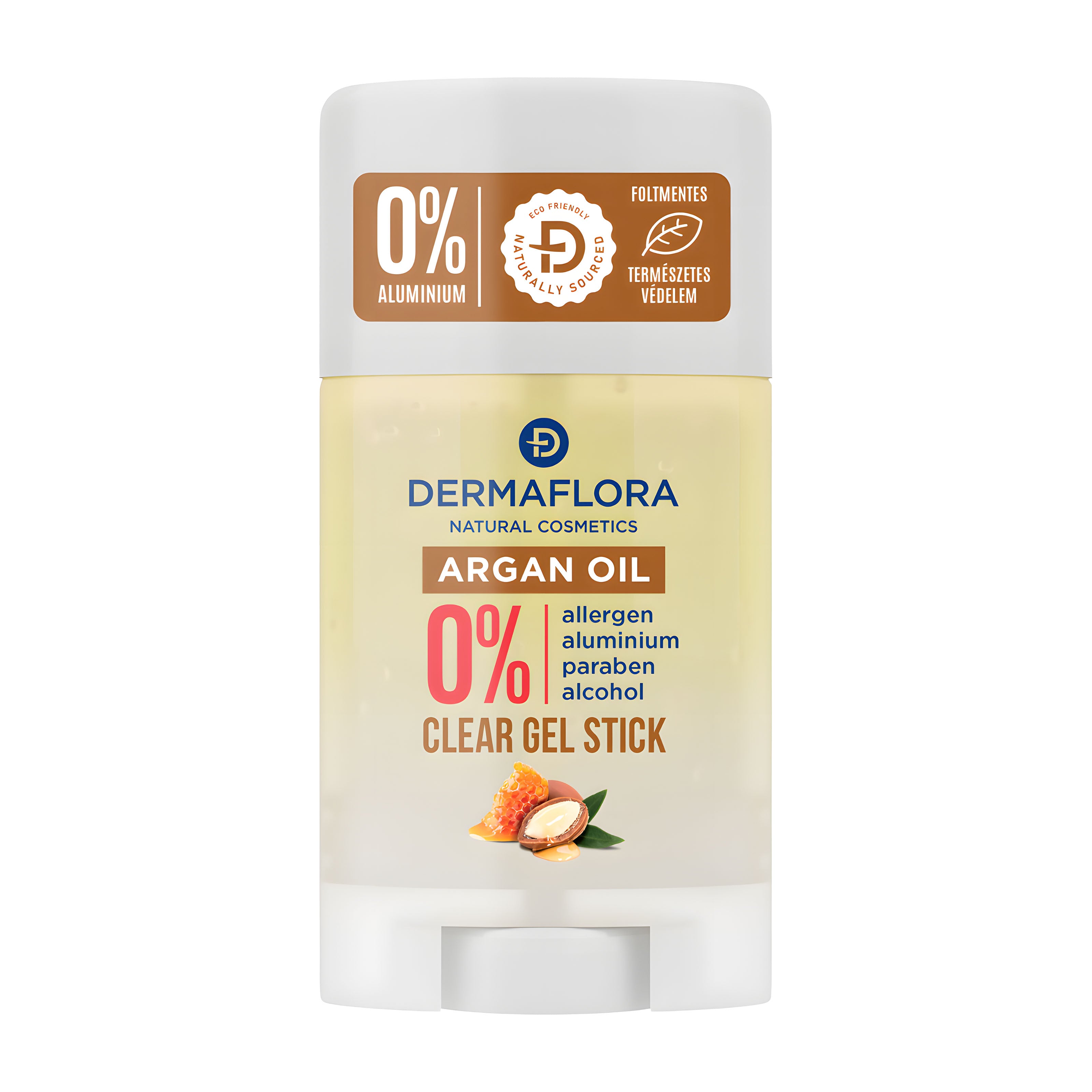 Dermaflora argan oil clear gel stick on a white background