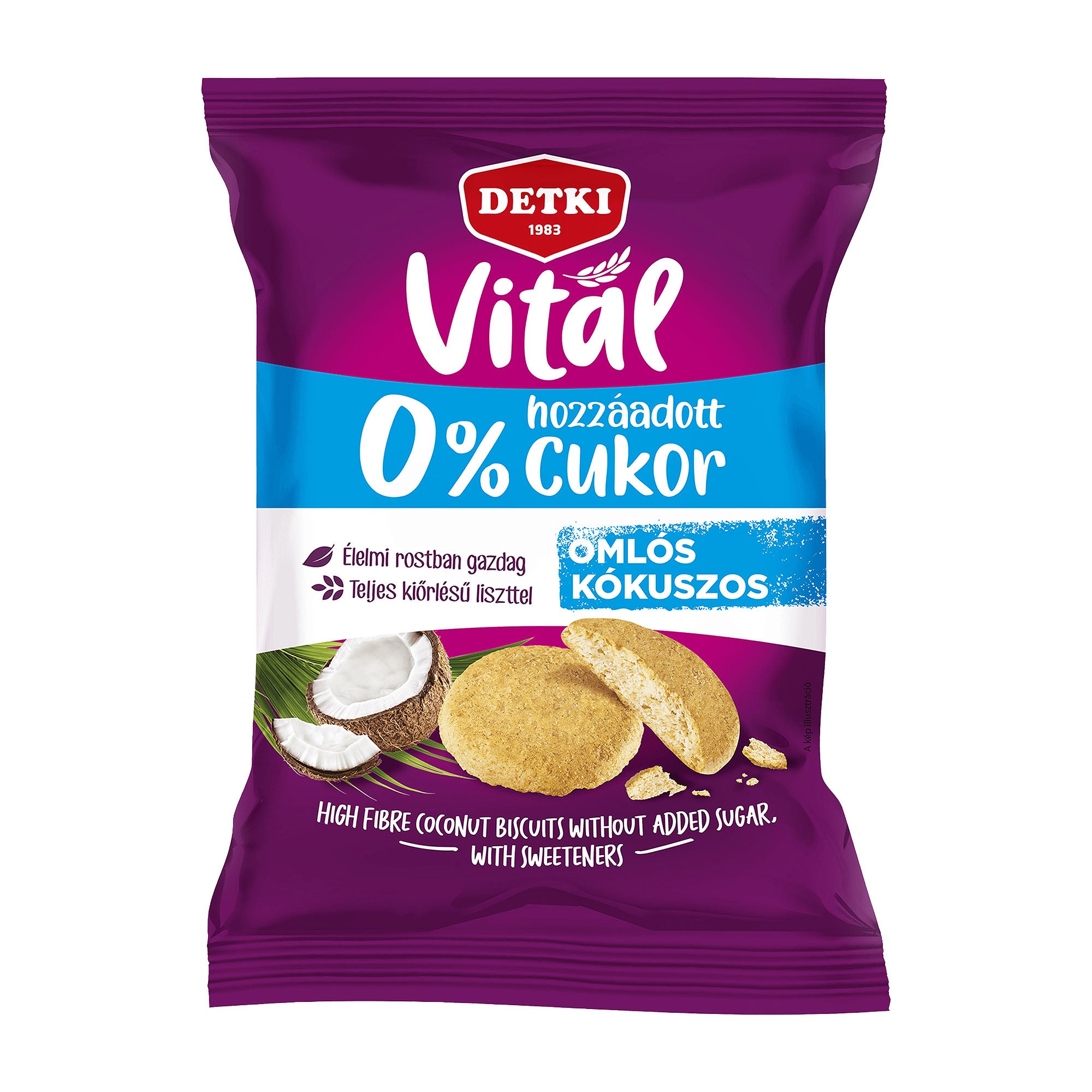 Detki Vital high fiber coconut biscuits packaging on a white background