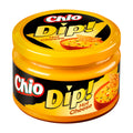 Jar of Chio Dip Hot Cheese on a white background
