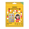 Packaging of dododots Fruit Partay acne patches with cartoon characters and fruit designs on a yellow background.