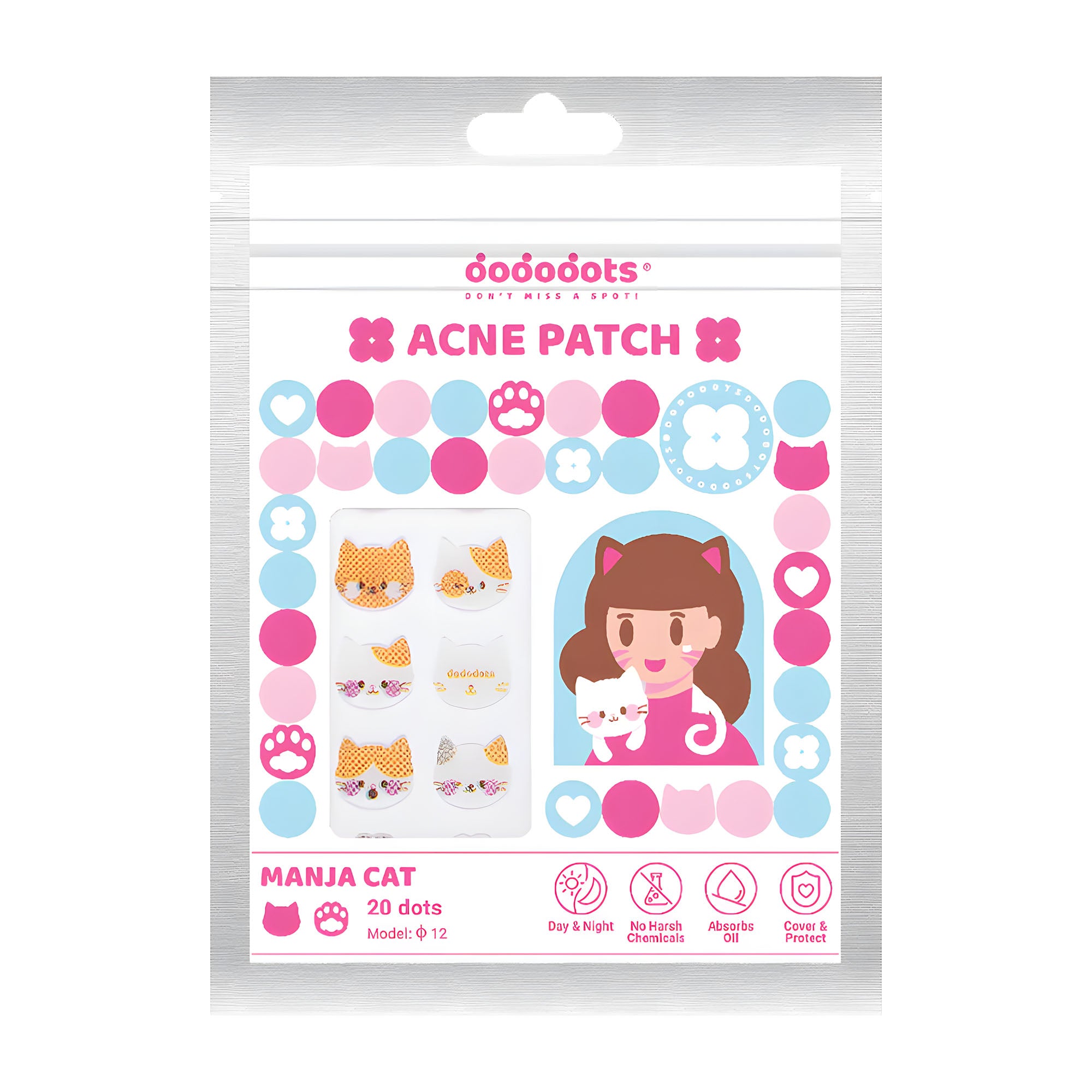 Package of dododots acne patches with cartoon character on a white background