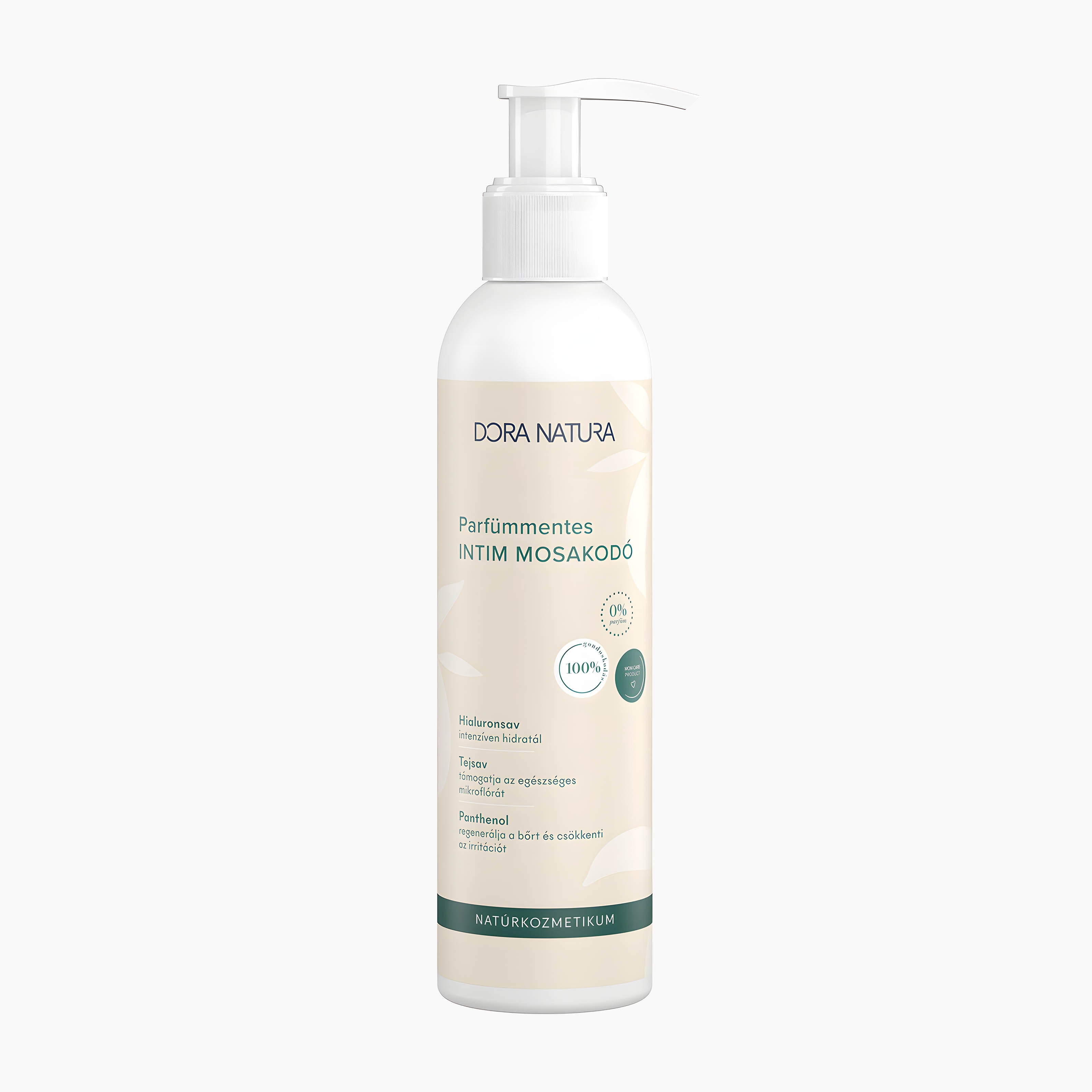Dora Natura Fragrance-Free Intimate Wash pump bottle on a light gray background.