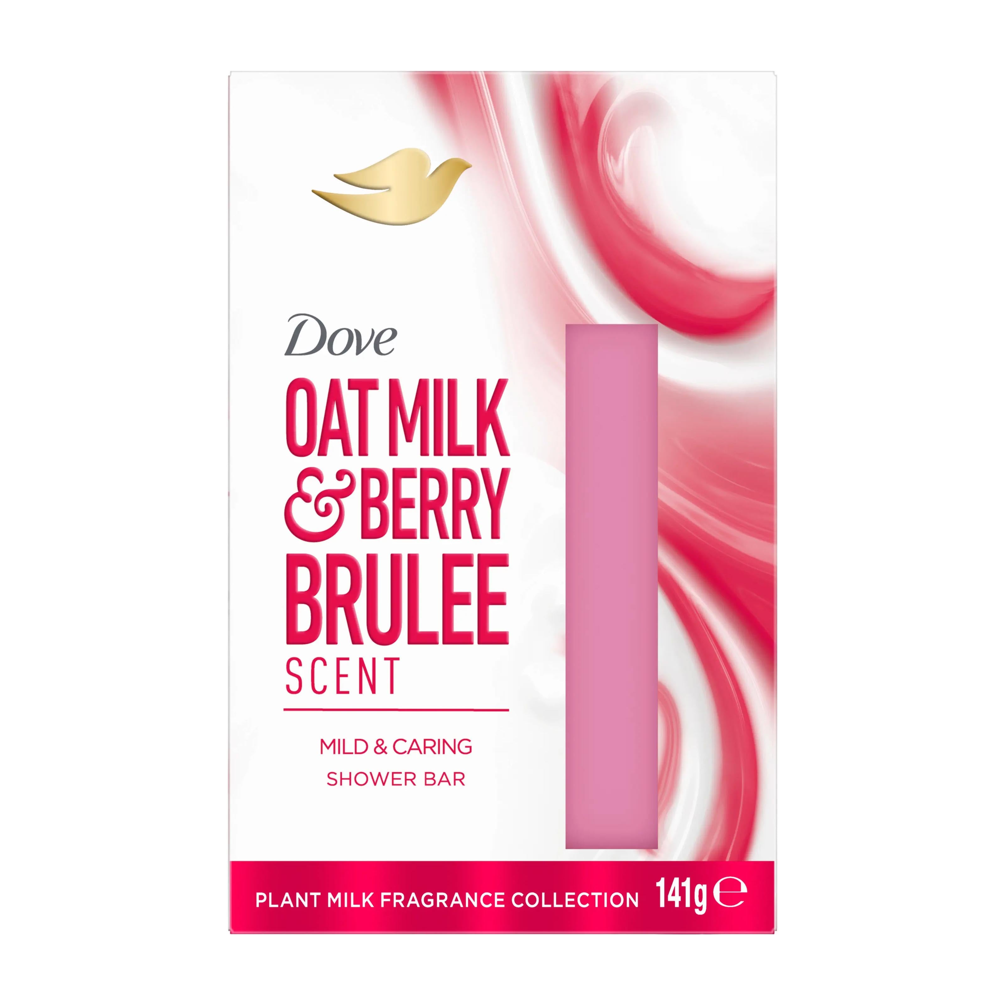 Dove Oat Milk & Berry Brulee shower bar packaging on a white background