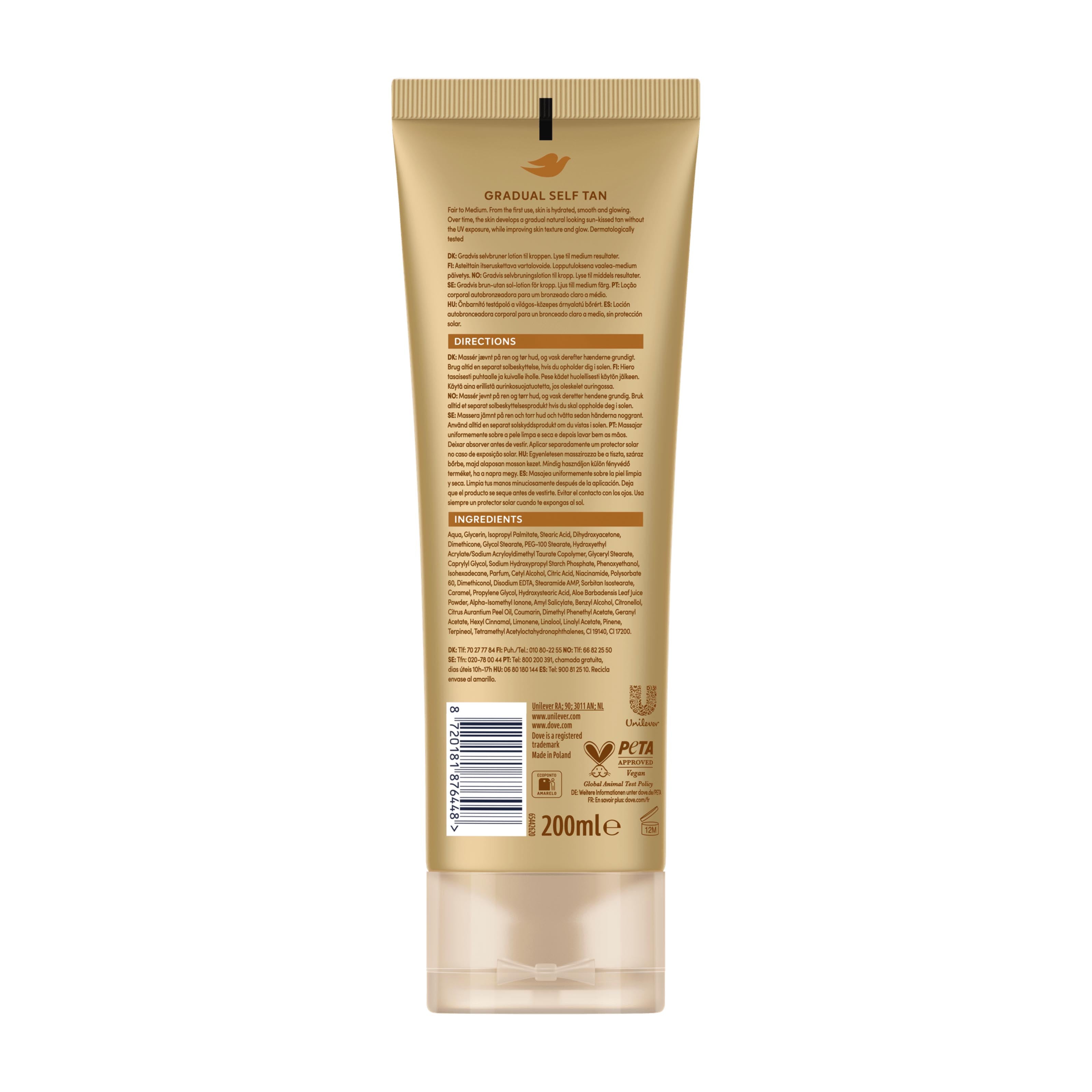 Dove Graduele zelfbruiningslotion SUMMER REVIVED Licht/Medium, 200 ml