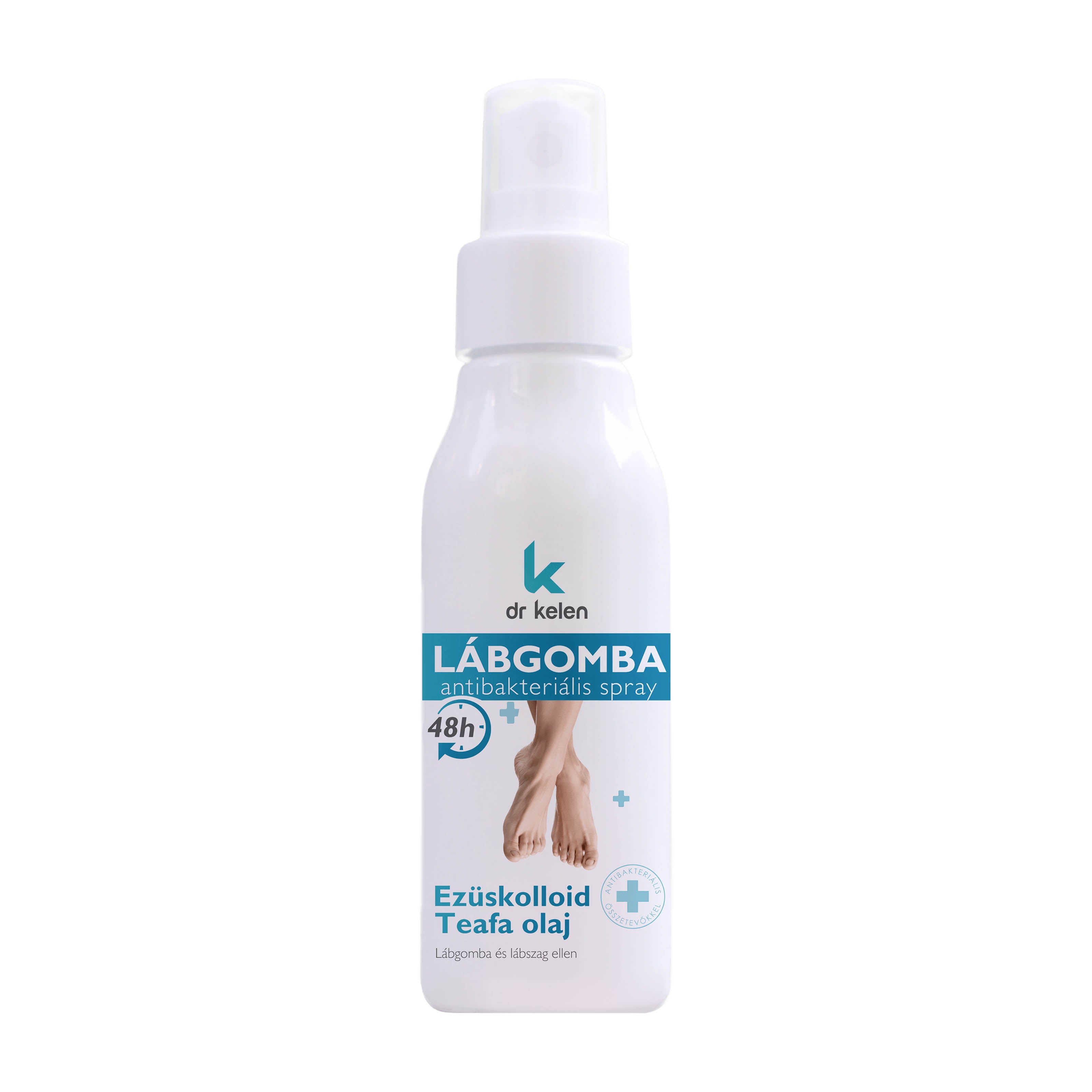 Dr. Kelen Antifungal & Antibacterial foot spray bottle on a white background