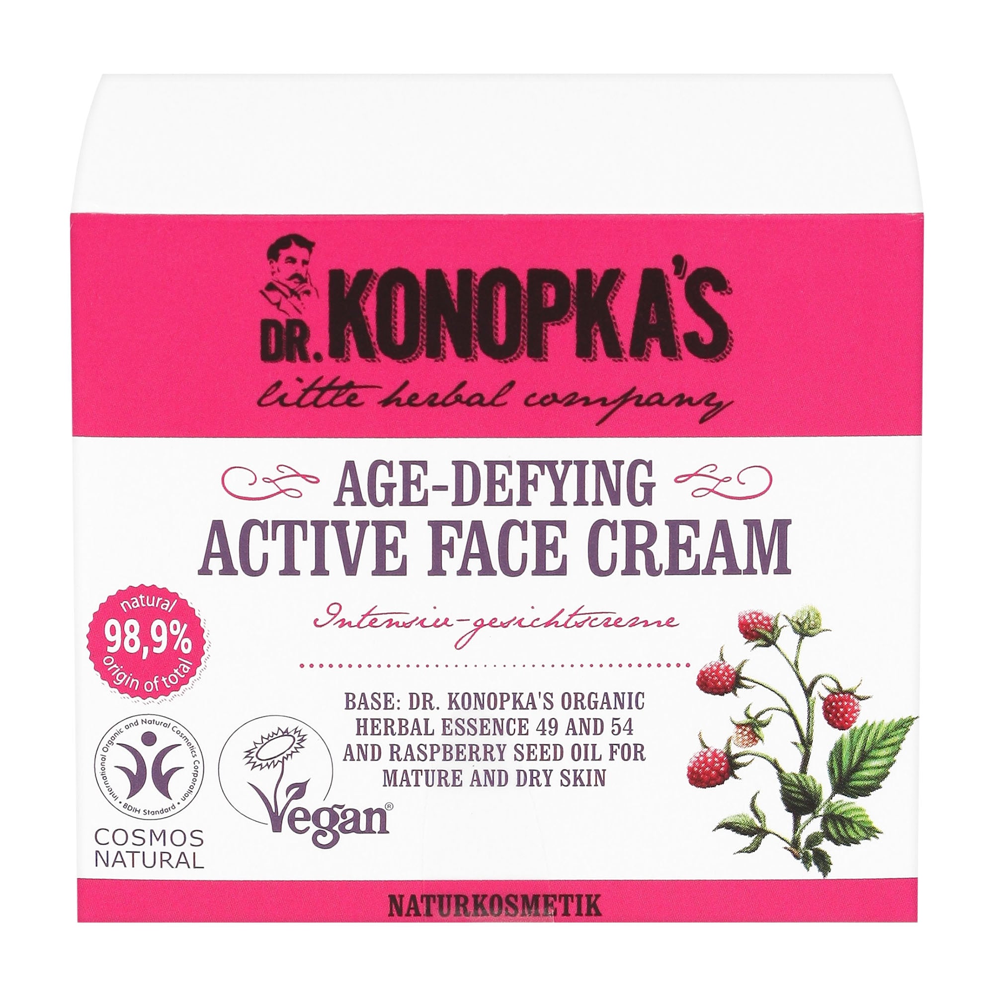 Box of Dr Konopka's Age-Defying Active Face Cream on a white background.