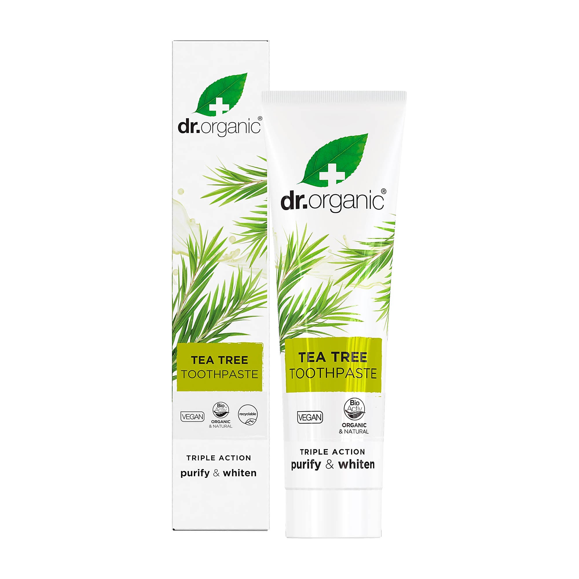 Dr Organic Triple Action Tea Tree purify & whiten toothpaste, 100 mL