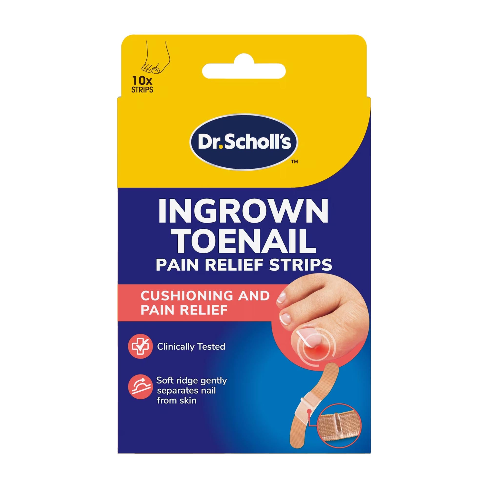 Dr. Scholl's Ingrown Toenail Pain Relief Strips packaging on a white background