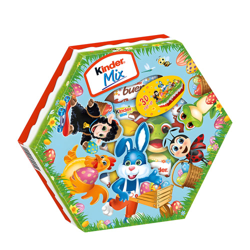 Kinder Mix Easter Nest chocolate box with colorful characters on a white background