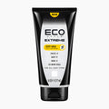 A squeeze tube of Eco Style Extreme Stiff Hold styling gel with a black and silver design and a yellow 'NEW' label, shown on a light gray background.
