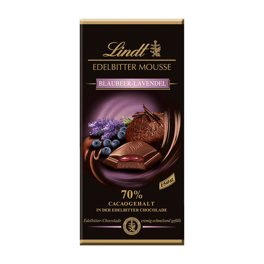 Lindt Edelbitter Mousse Heidelbeer-Lavendel Zartbitterschokolade, 150 g