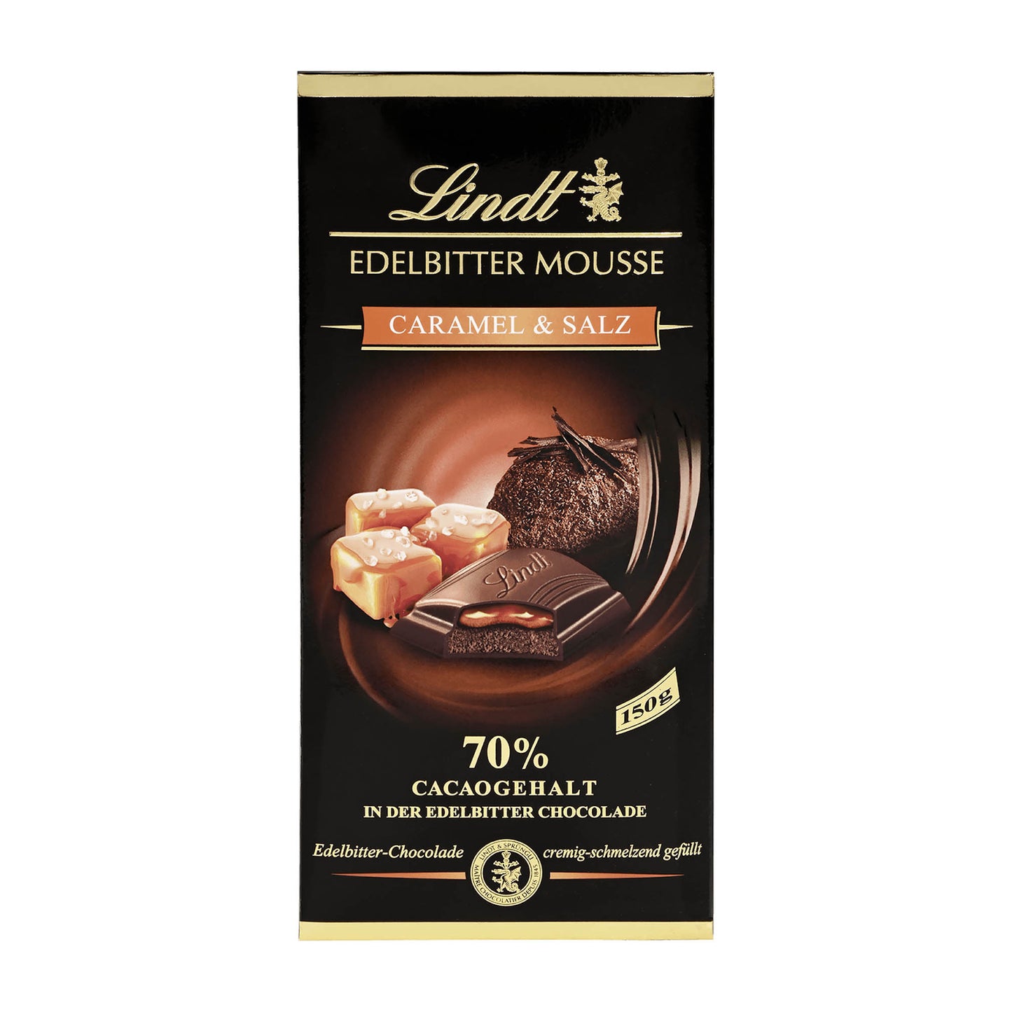 Lindt Edelbitter Mousse Karamell & Salz Zartbitterschokolade, 150 g