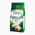 A package of Elbflorenz Stollenkonfekt Poppy Seed & Marzipan stollen bites, featuring green and white packaging with gold accents, showing two powdered sugar-coated stuffed pastries on a light gray background.