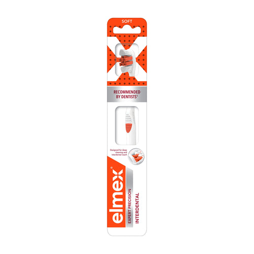 Elmex Expert Professional Interdental manual toothbrush packaging on a white background.