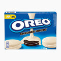 A 246 g box of Oreo Enrobed White cookies, featuring the blue Oreo brand packaging with white and cream-colored cookie graphics on a light gray background.