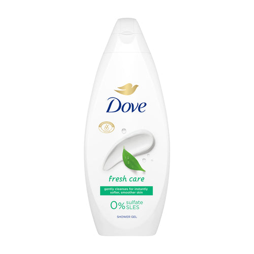 Dove fresh care shower gel bottle on a white background