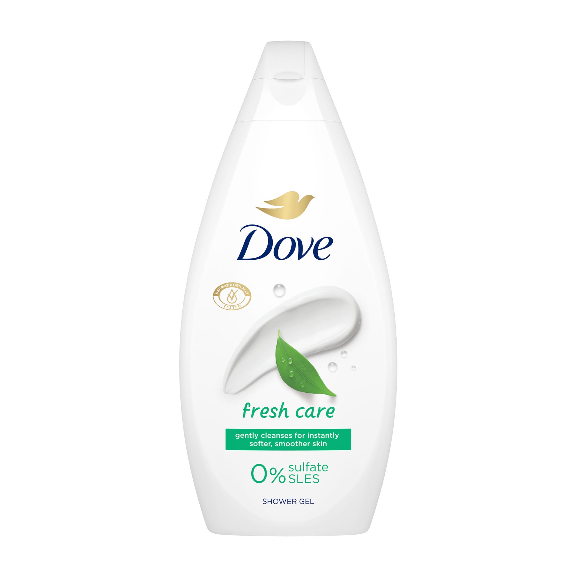 Dove fresh care shower gel bottle on a white background