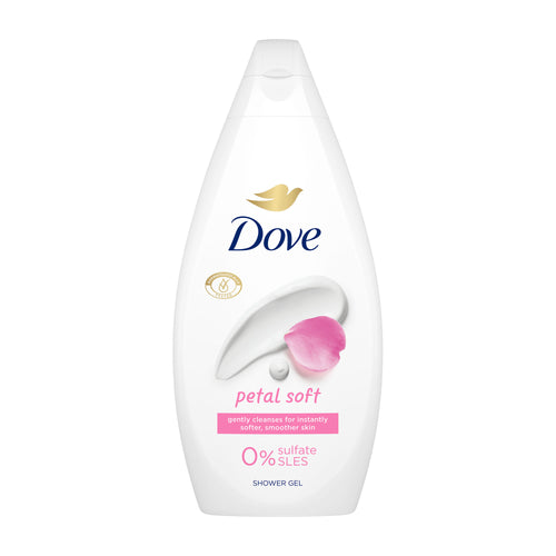 Dove Petal Soft shower gel bottle on a white background