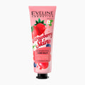 Eveline Cosmetics Strawberry Skin Regenerating Hand Balm tube on a light gray background.
