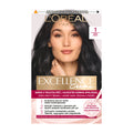 L'Oreal Paris Excellence Creme 1 Black permanent hair color kit box on a white background.