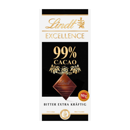 Lindt Excellence 99% Cacao chocolate bar packaging on a white background