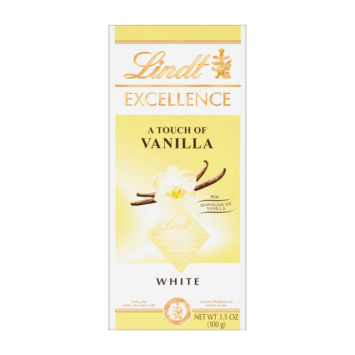Lindt Excellence Vanilla white chocolate bar packaging on a white background