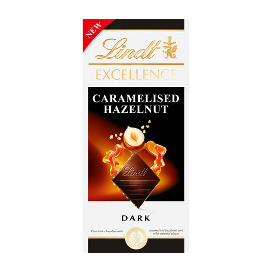 Lindt Excellence Tafel dunkle Schokolade mit karamellisierten Haselnüssen, 100 g