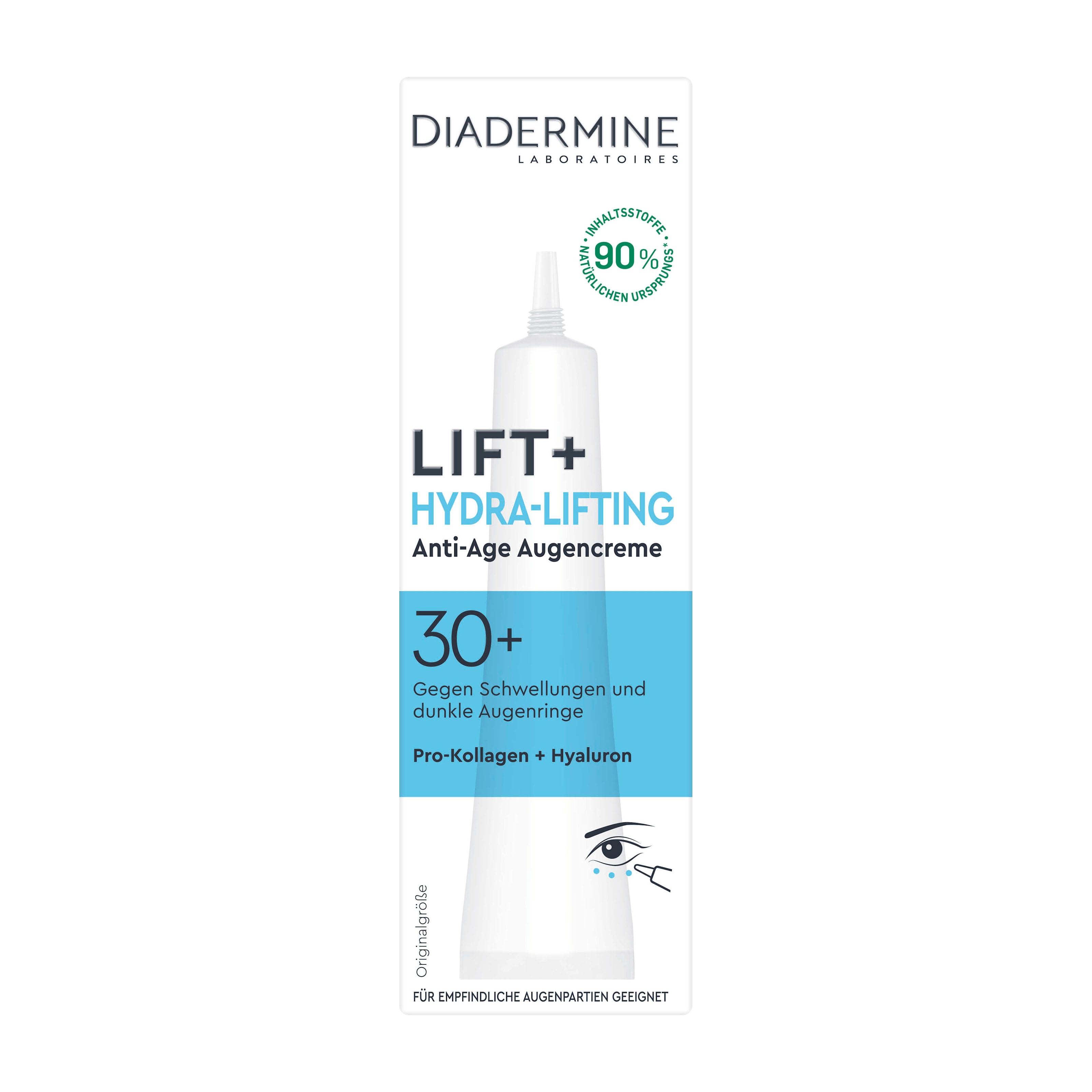 Diadermine Lift+ Hydra-Lifting Anti-Age eye cream packaging on a white background