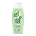 Plastic bottle of Fa Soft Aloe Vera Yoghurt shower cream on a white background