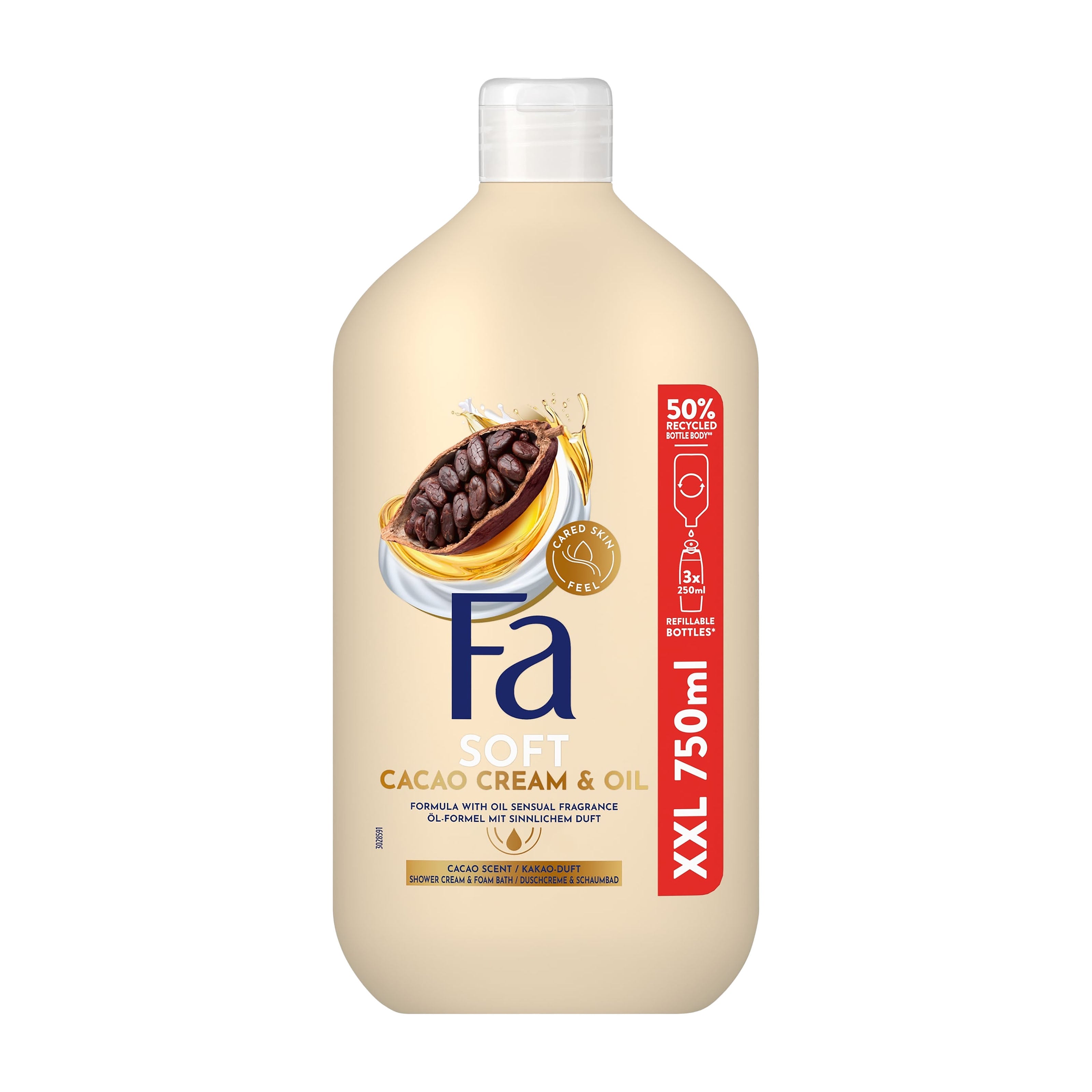 Fa Soft Cacao Cream & Oil shower cream & foam bath bottle on a white background