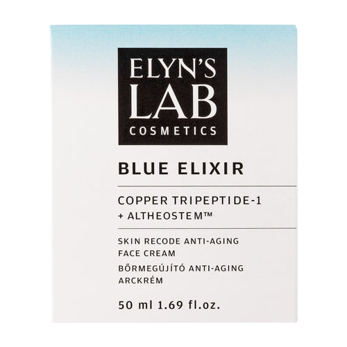 Elyn's Lab Cosmetics Blue Elixir face cream packaging on a white background