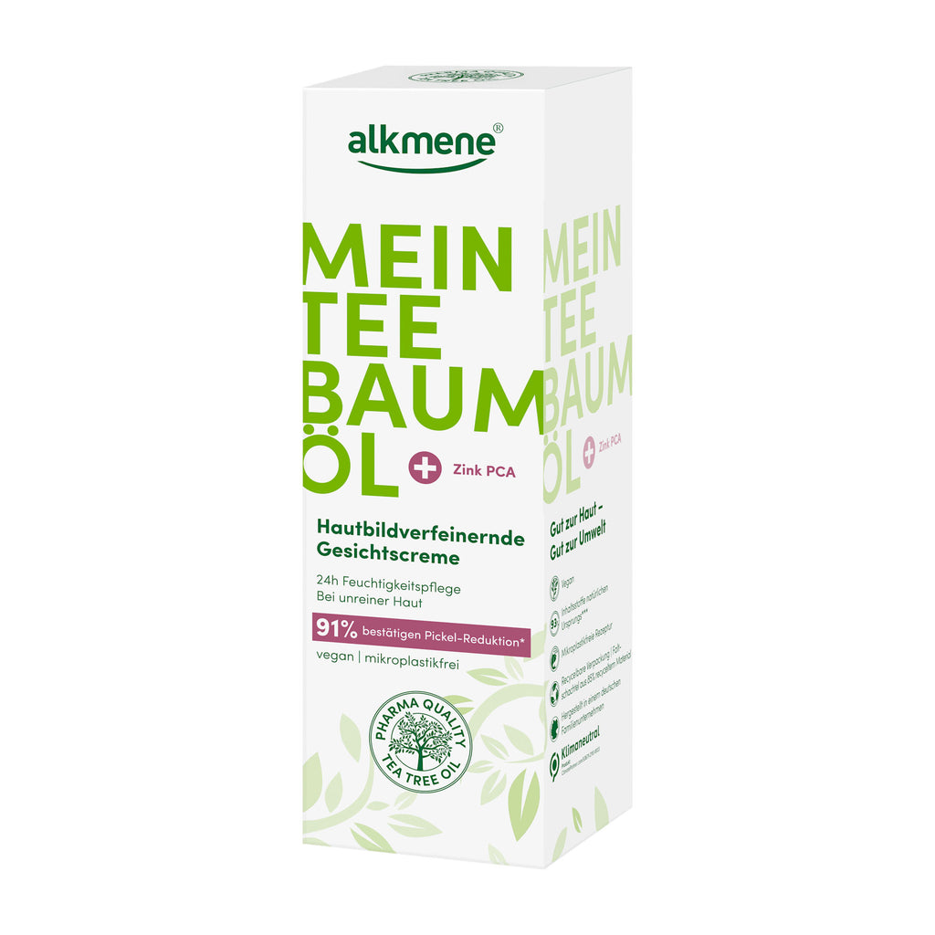 Alkmene tea tree oil refining face cream packaging on a white background