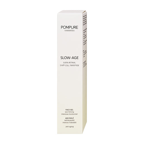 Pompure Slow-Age Face Gel packaging on a white background