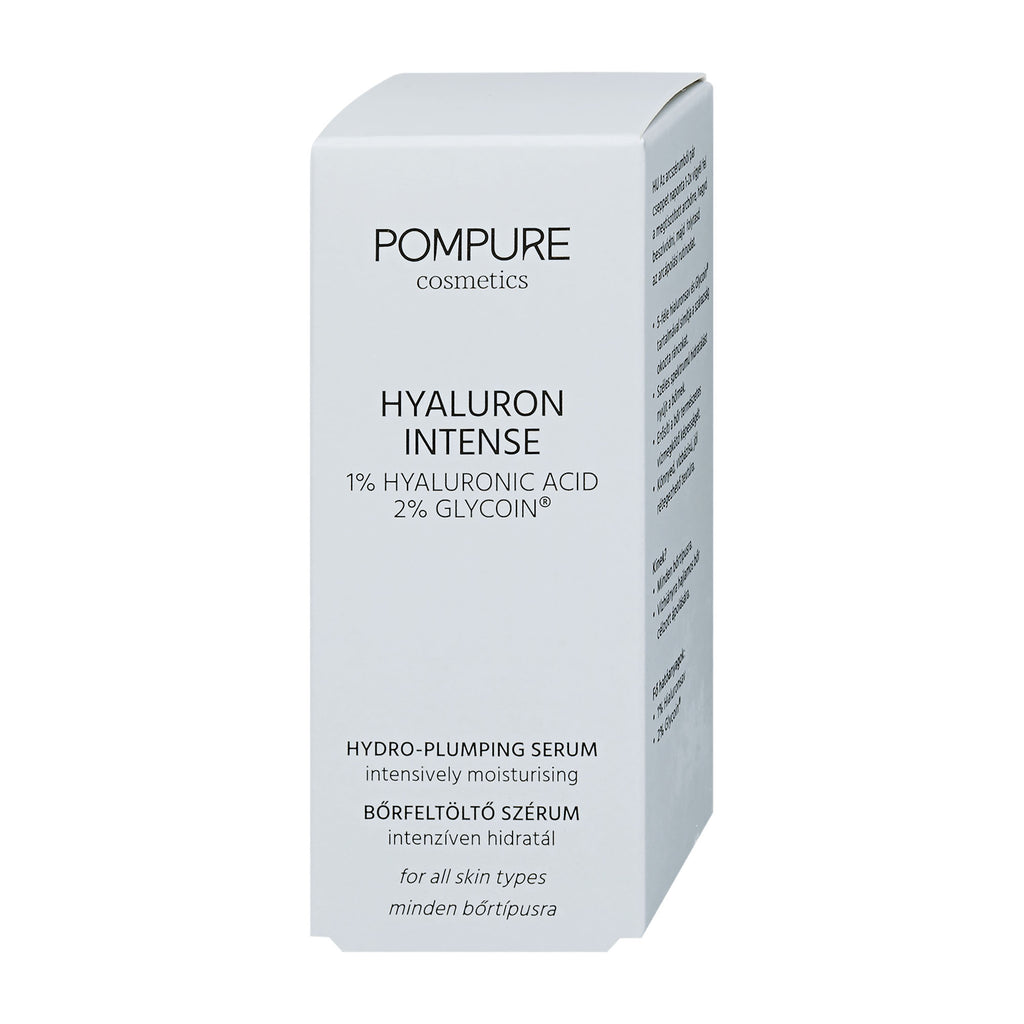 Pompure Hyaluron Intense hydro-plumping serum packaging on a white background