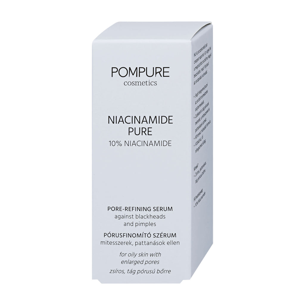 Pompure Niacinamide Pure pore-refining serum packaging on a white background
