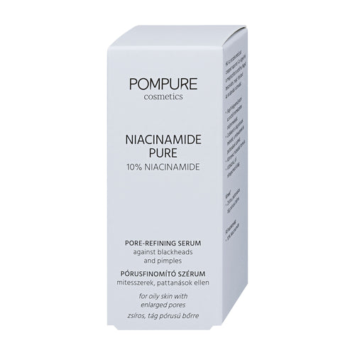 Pompure Niacinamide Pure pore-refining serum packaging on a white background