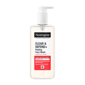 Neutrogena Clear & Defend+ salicylic acid + 2% pha peeling face wash in a white pump bottle.