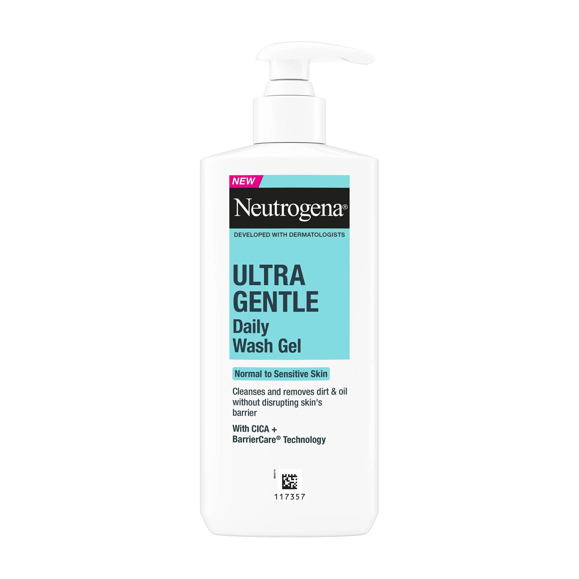Neutrogena Ultra Gentle Daily Wash Gel pump bottle on a white background