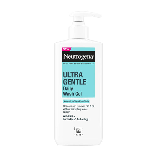 Neutrogena Ultra Gentle Daily Wash Gel pump bottle on a white background