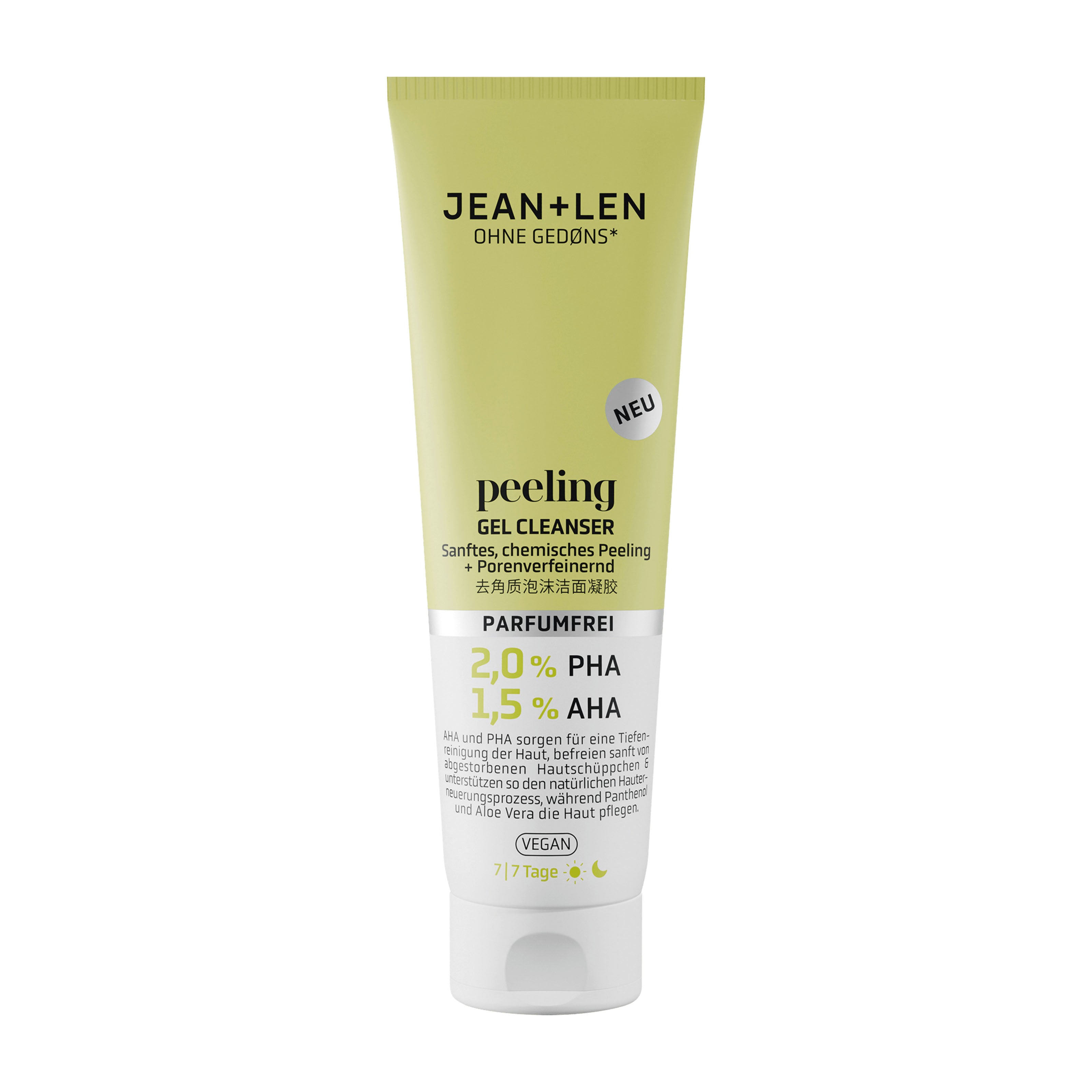 Tube of Jean&Len peeling gel cleanser on a white background