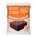Packaging of gluten-free, lactose-free brownie slices with Family Heart brand logo.