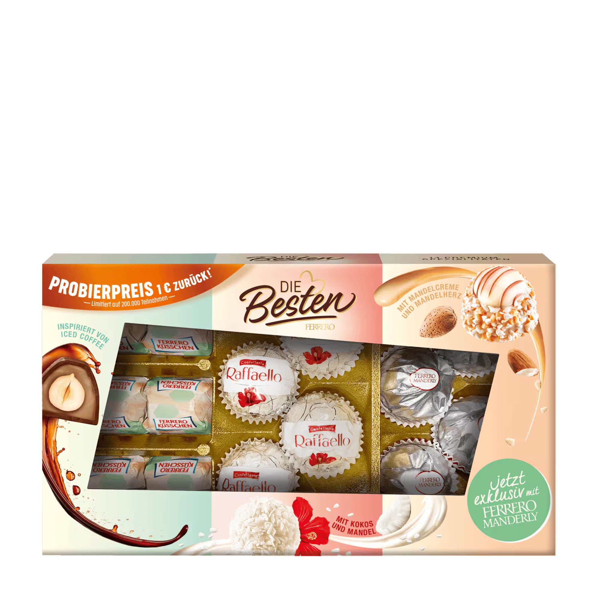 Ferrero Die Besten with Manderly pralines packaging on a white background