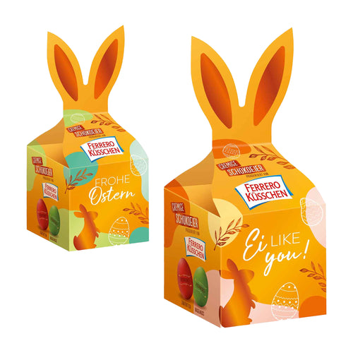 Easter-themed Ferrero Küsschen Bunny Ears Gift Pack chocolate boxes with bunny ears on a white background.