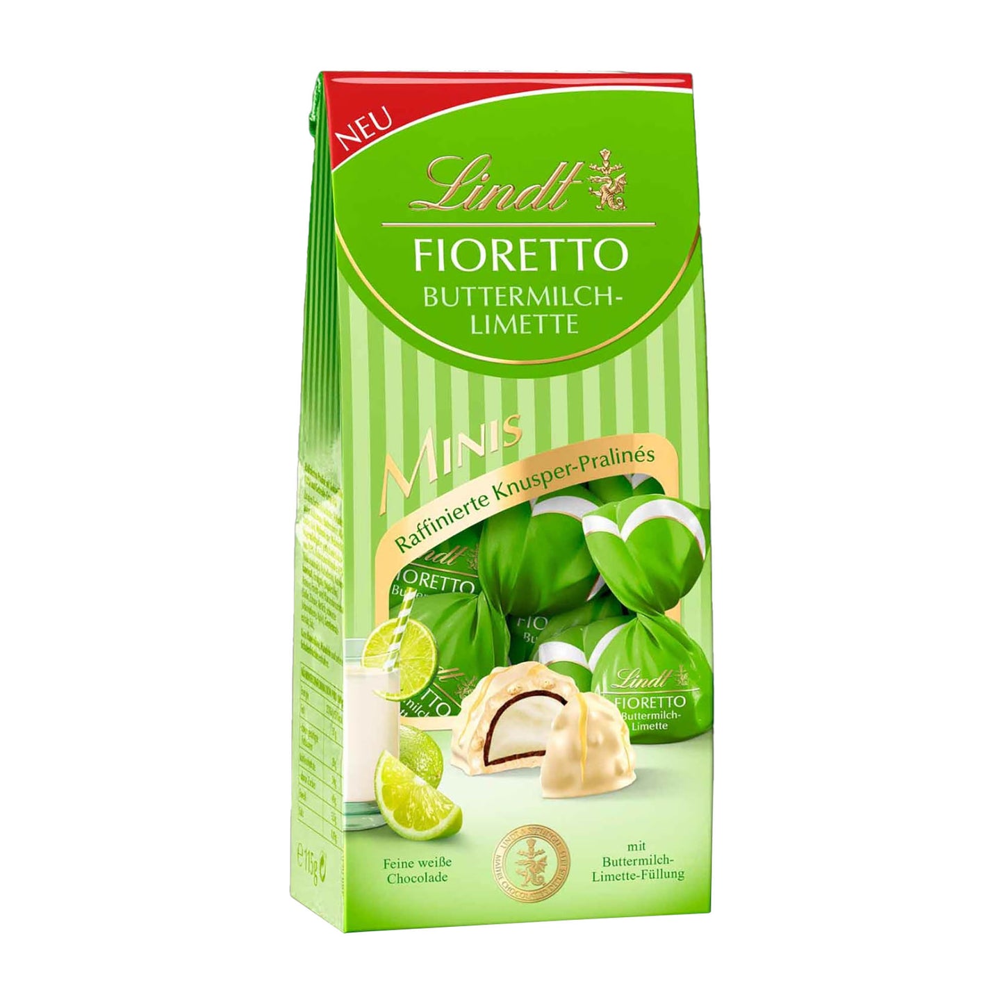 Lindt Fioretto Buttermilch Limette Minis Weiße Schokoladenhäppchen, 115 g